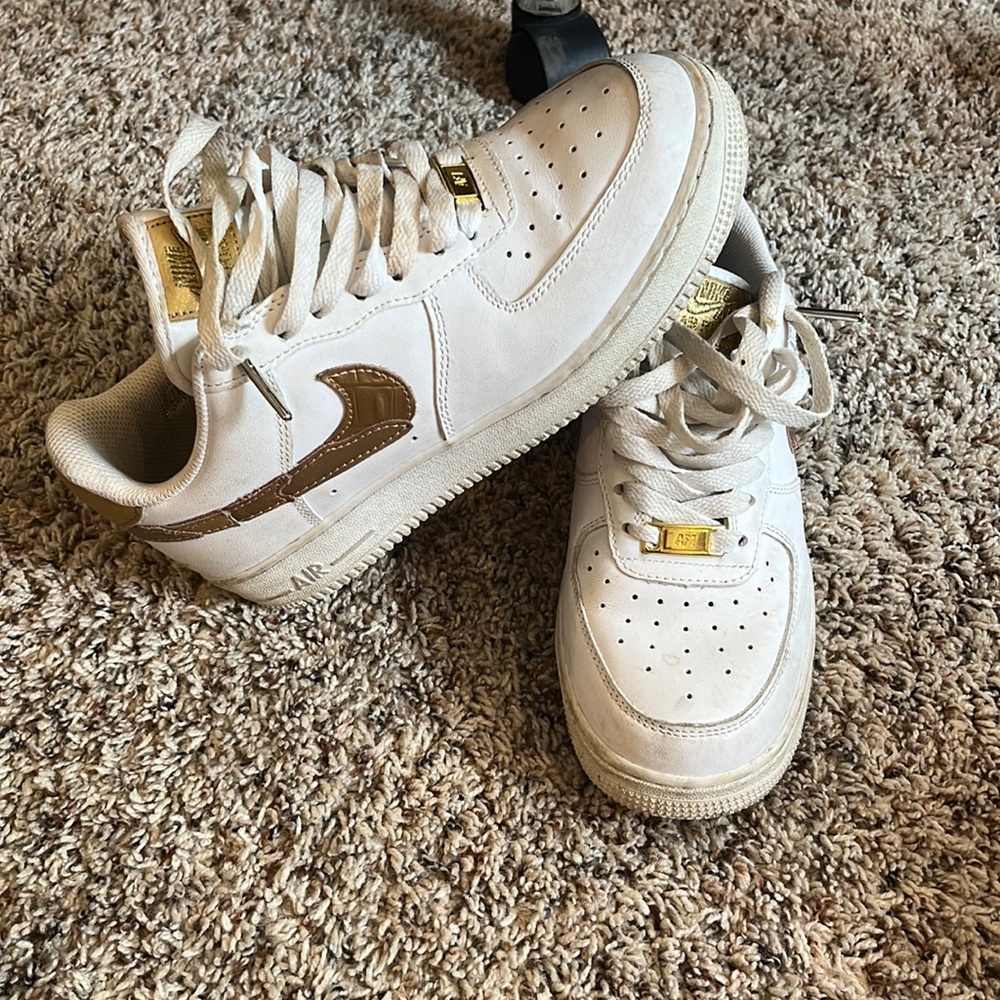 Gold and white customized bike air forces